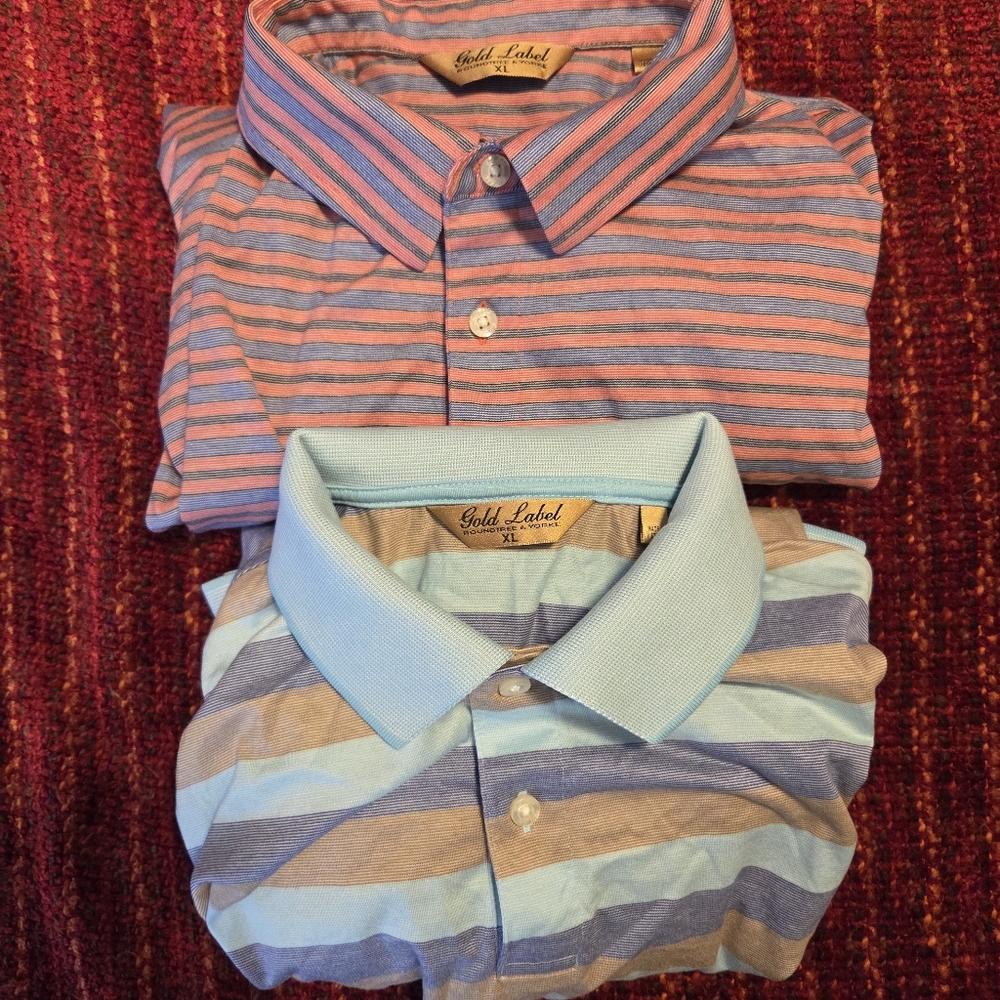 Roundtree & Yorke Men's 2 Polo Shirt Lot XL 100% Cotton Gold Label